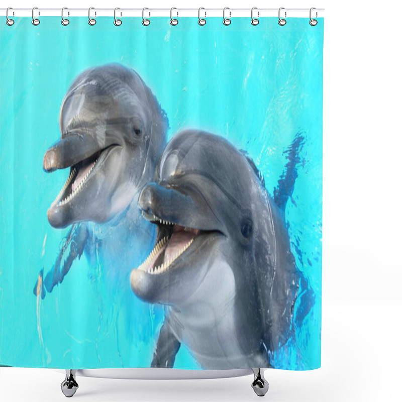 Personality  Glad Beautiful Dolphin Smiling In A Blue Swimming Pool Water On  Shower Curtains