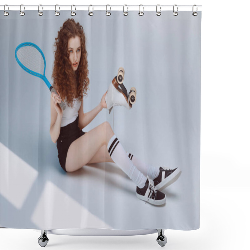 Personality  Young Woman With Racket  Shower Curtains