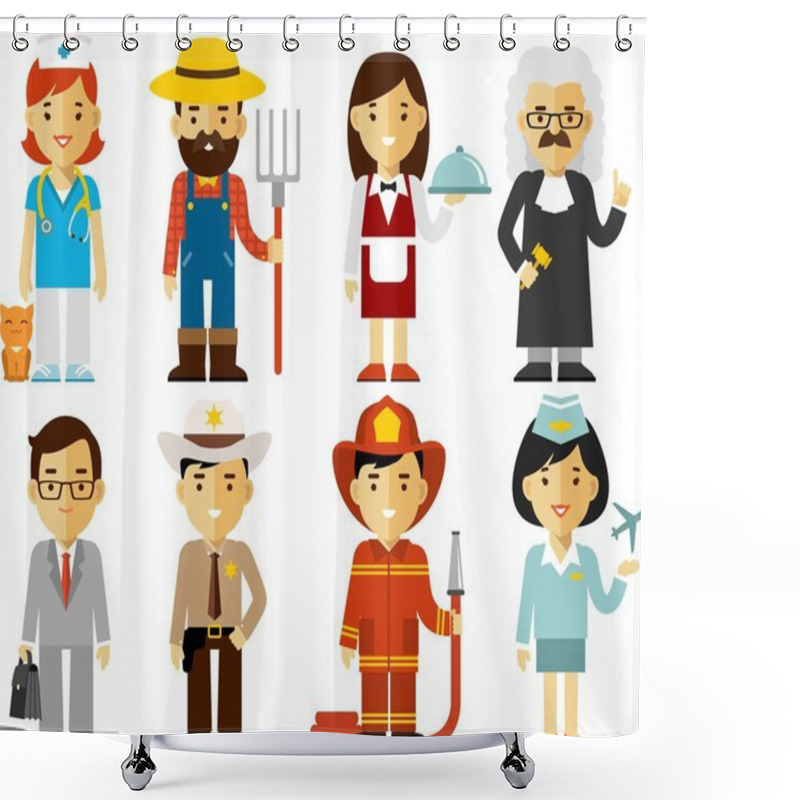 Personality  People Occupation Characters Set In Flat Style Shower Curtains