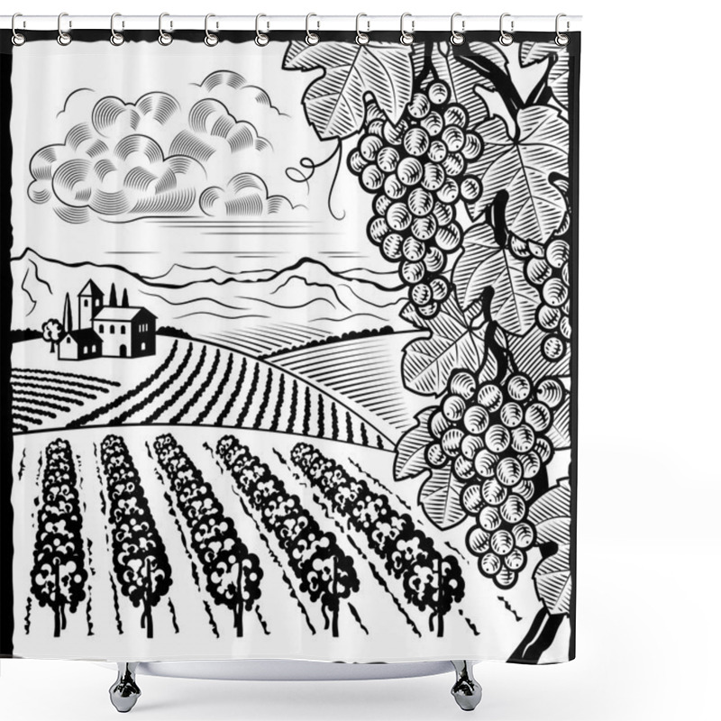 Personality  Vineyard Landscape Black And White Shower Curtains