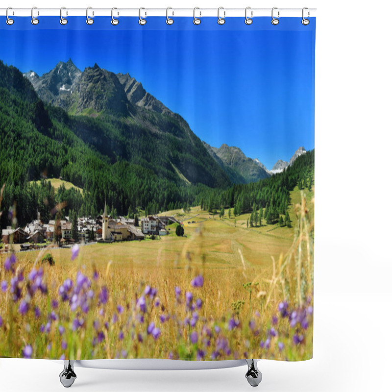 Personality  View On Alpine Mountain Village Rhemes Notre Dame From Hayfield Shower Curtains