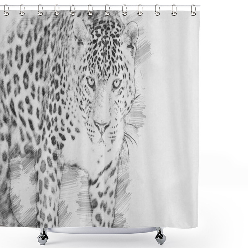 Personality  Leopard. Sketch With Pencil Shower Curtains