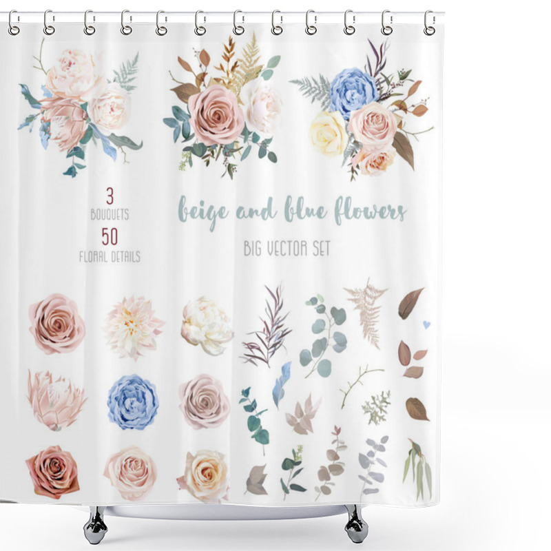 Personality  Desert Dusty Brown And Yellow Rose, Beige Peony, Pastel Pink Protea Shower Curtains