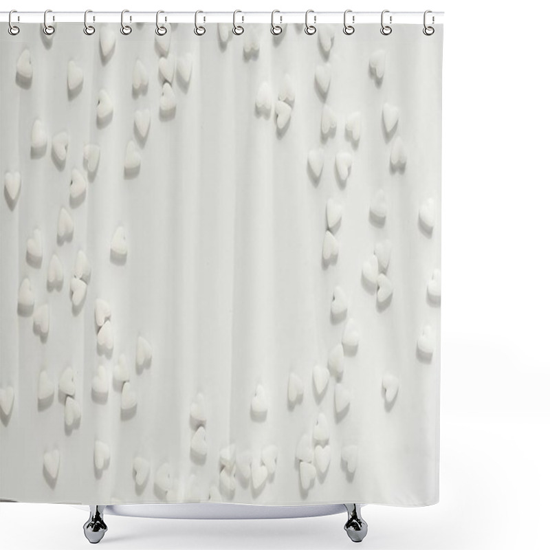 Personality  Scattered White Heart Shapes On A Clean White Backdrop. Shower Curtains