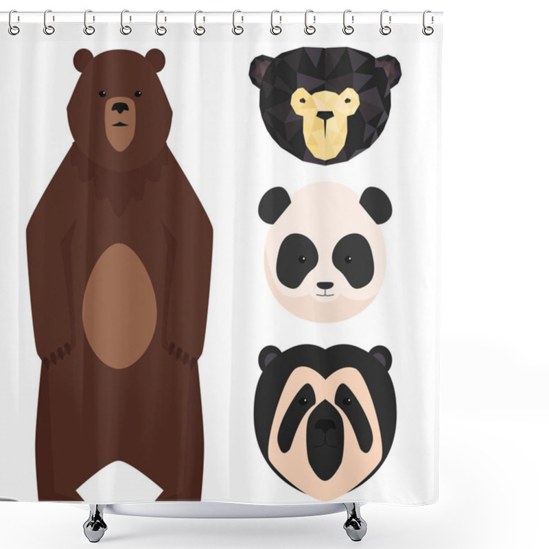 Personality  Vector Bears Different Style Funny Happy Animals Cartoon Predator Cute Bear Character Illustration Shower Curtains