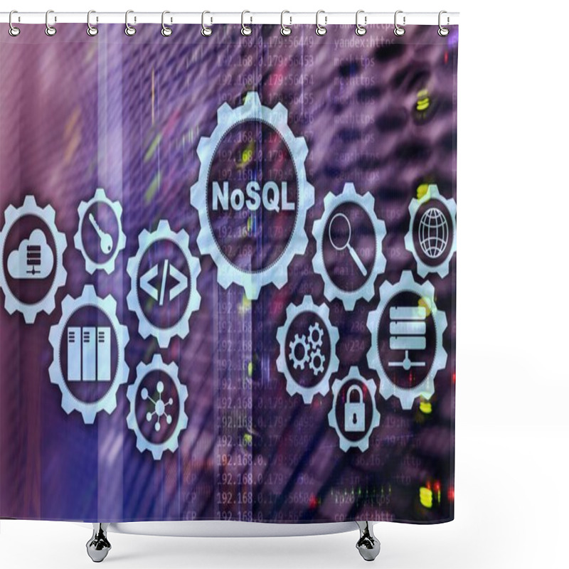 Personality  NoSQL. Structured Query Language. Database Technology Concept. Server Room Background. Shower Curtains