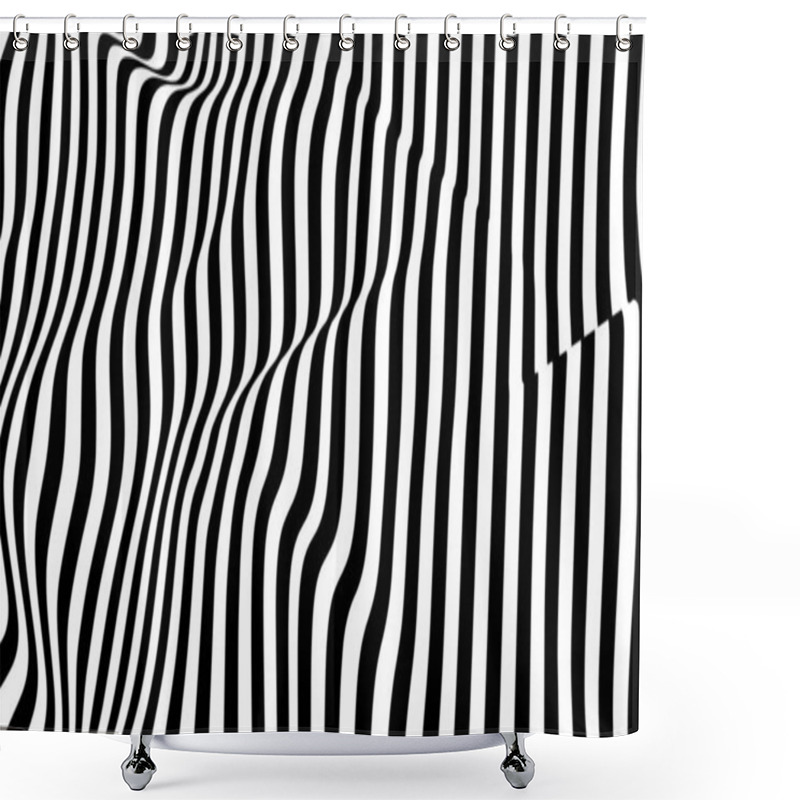 Personality  Optical Illusion Wave. Abstract 3d Black And White Illusions. Horizontal Lines Stripes Pattern Or Background With Wavy Distortion Effect. Shower Curtains