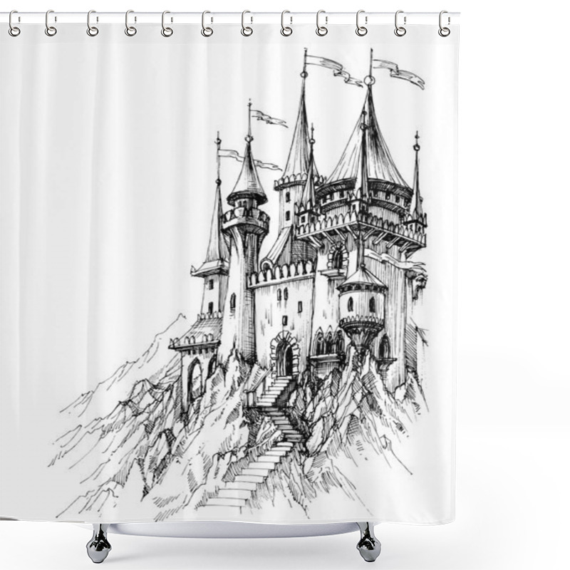 Personality  A Fairytale Castle In Mountains Shower Curtains