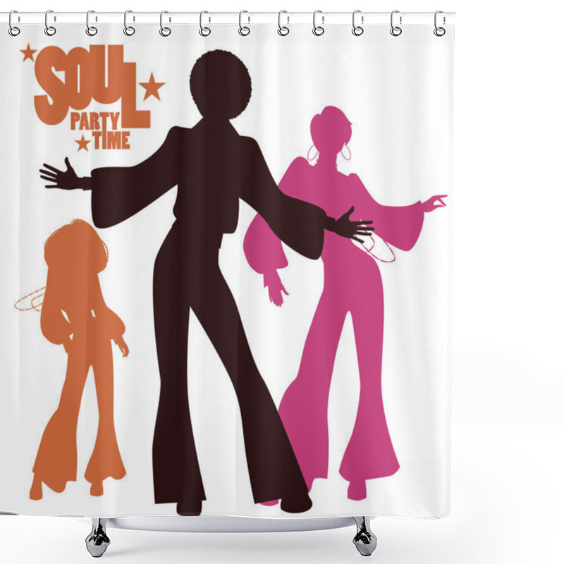 Personality  Silhouettes Of Three Dancing Soul, Funk Or Disco. Retro Style. Shower Curtains