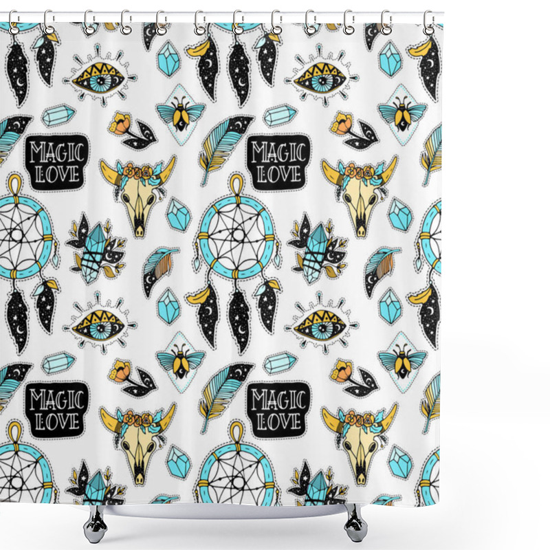 Personality  Magic Love Vector Seamless Pattern In Handdrawn Style. Mustic Elements Isolated On White Background. Shower Curtains