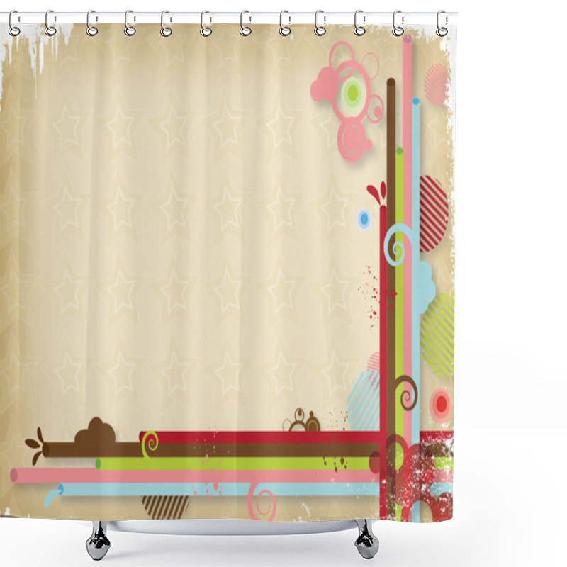 Personality  Abstract Illustration With Rainbow, Circles, Swirls And With Retro Stars In Background Shower Curtains