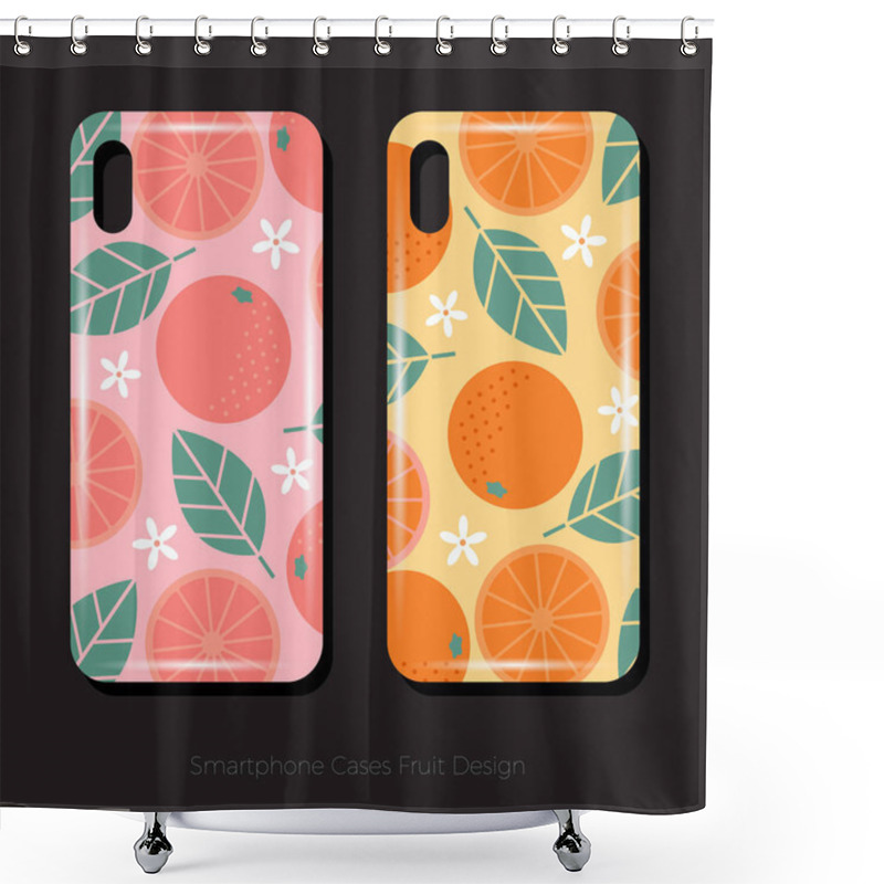 Personality  Smartphone Cases Fruit Design. Juicy Fruit Pattern Of Grapefruit With Leaves And Flowers On A Pink Background. Orange Pattern With Leaves And Flowers On A Green Background. Shower Curtains