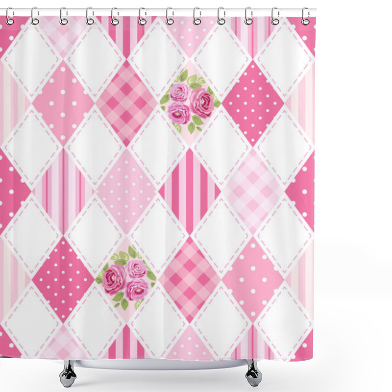 Personality  Pattern In Rhombus Shapes With Flowers Shower Curtains