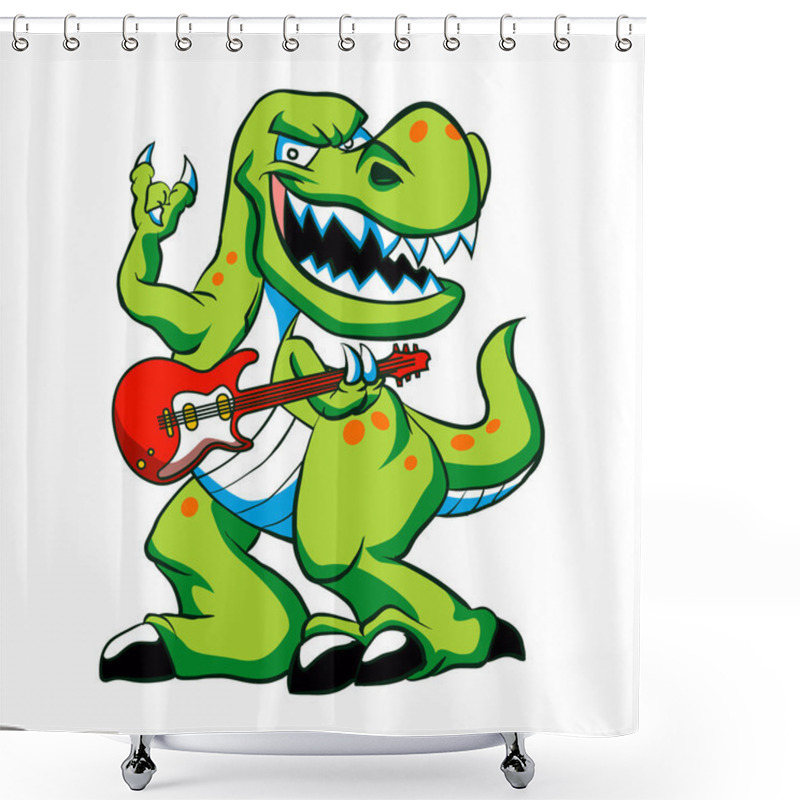 Personality  Dino Rock Plays A Guitar.dinosaur Cartoon. Shower Curtains