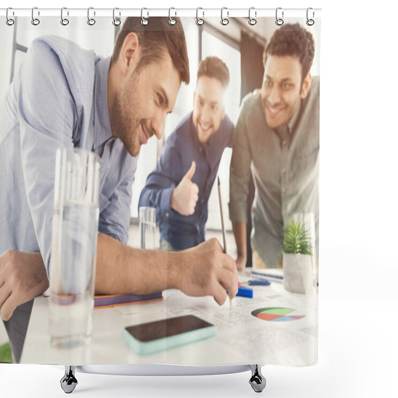 Personality  Businessmen Working On Project  Shower Curtains