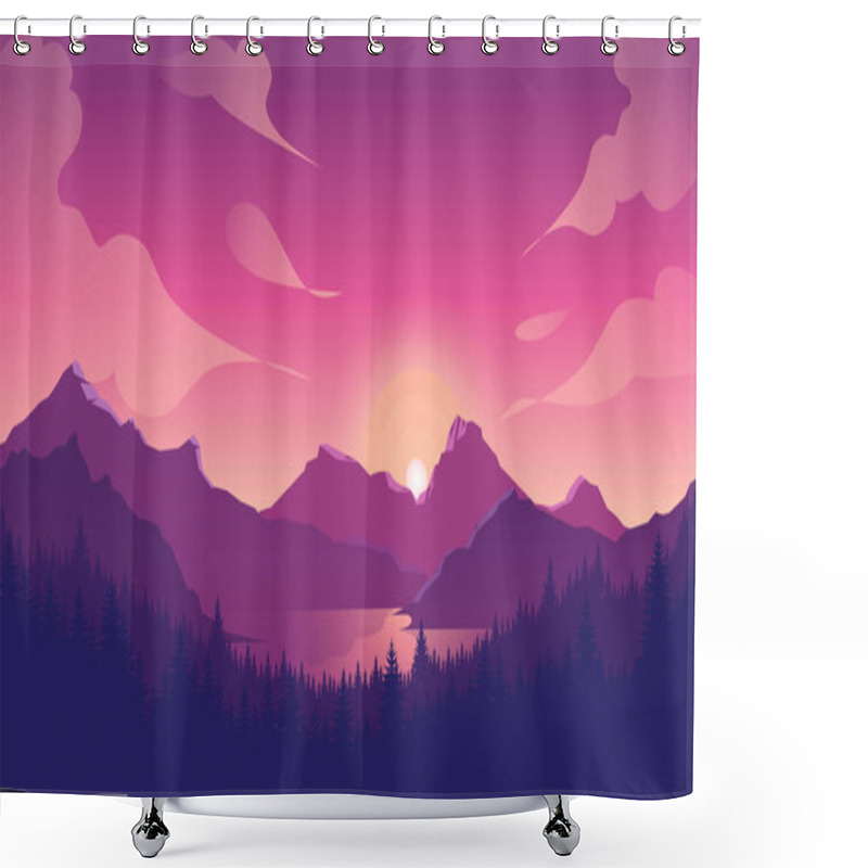 Personality  Pink Mountains Landscape Background, Sunset Mountains Shower Curtains