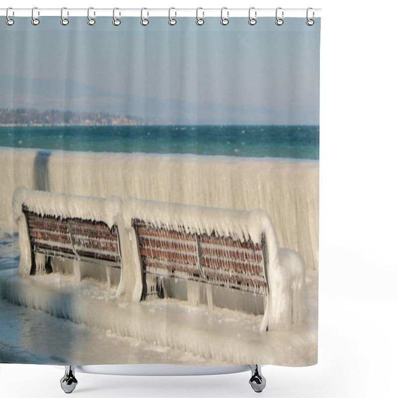 Personality  Frozen Benches, Versoix, Switzerland Shower Curtains