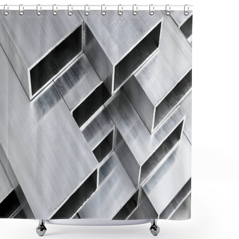 Personality  Aluminium Profile For Windows And Doors Manufacturing. Structural Metal Aluminium Shapes. Aluminium Profiles Texture For Constructions. Aluminium Constructions Factory Background. Shower Curtains