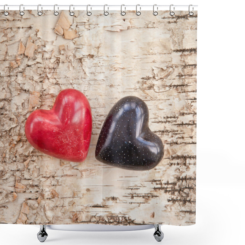 Personality  Two Hearts On Wooden Background Shower Curtains