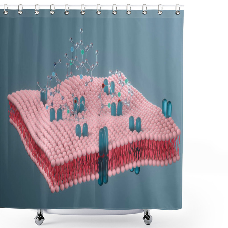 Personality  Cell Membrane And Biology, Biological Concept, 3d Rendering. Computer Digital Drawing. Shower Curtains