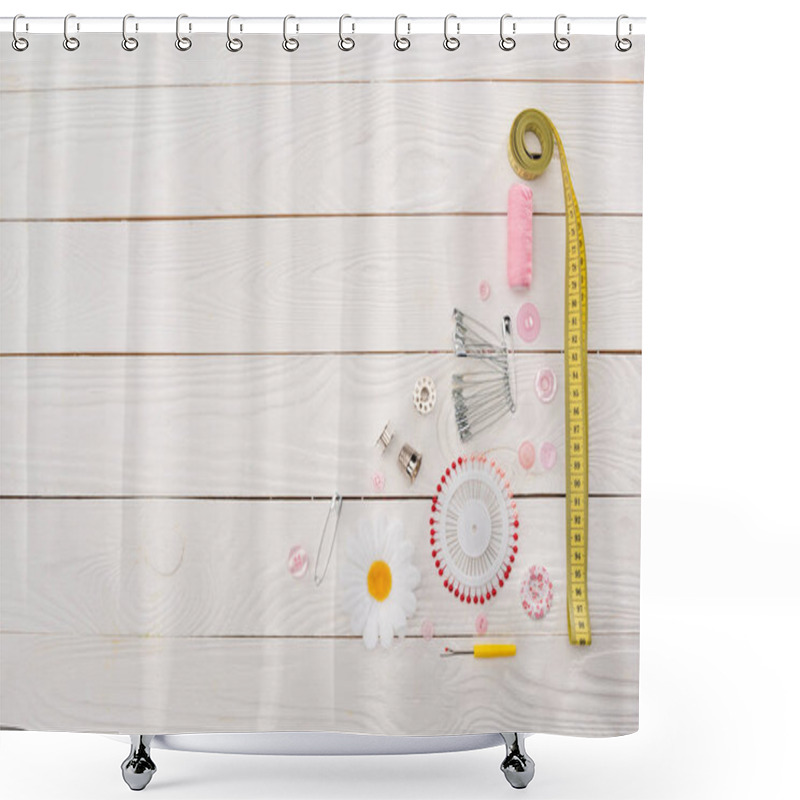 Personality  Workshop With Needlework Details And Tools Shower Curtains