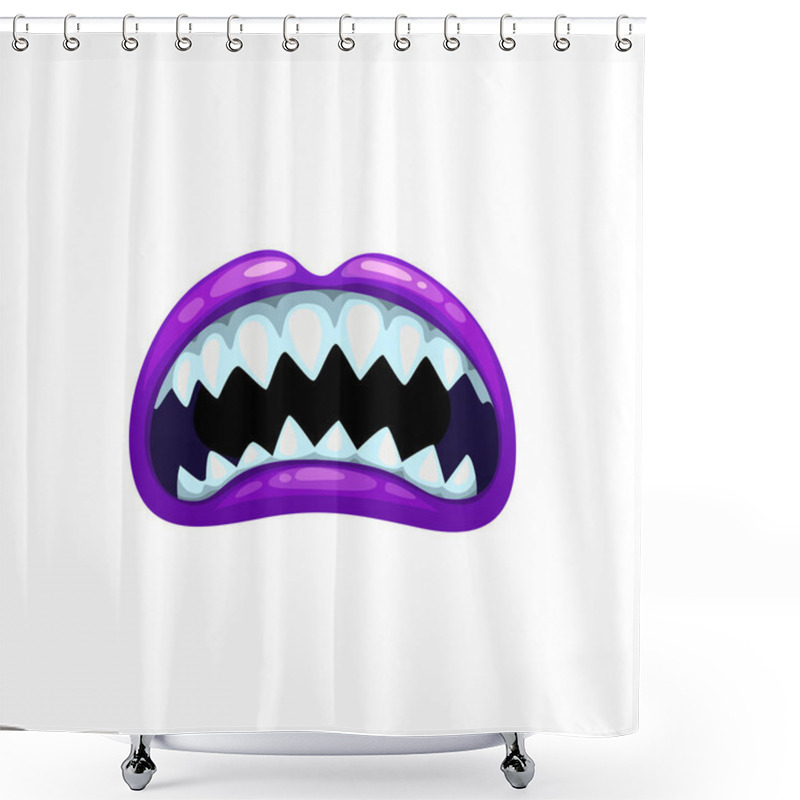 Personality  Monster Mouth, Roar Scary Purple Jaws With Sharp Teeth, Vector Open Yell Maw. Cartoon Beast Roar Or Yell Expression With Long Pointed Teeth Isolated On White Background Shower Curtains