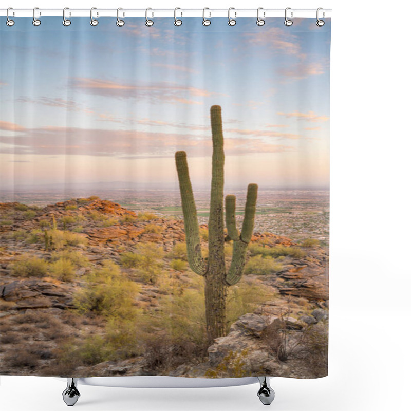 Personality  View Of Phoenix With  Saguaro Cactus Shower Curtains