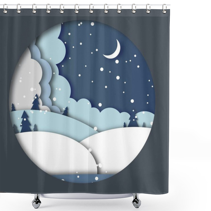 Personality  Paper Effect Illustrator Winter. Night. Snowflakes. Christmas Trees Shower Curtains