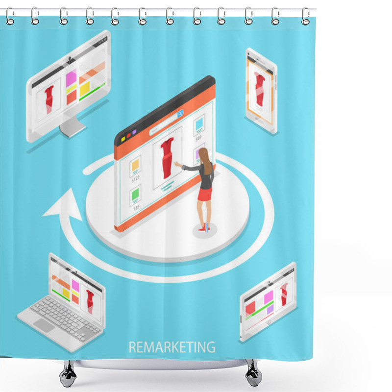 Personality  Marketing Retargeting Isometric Flat Vector Conceptual Illustration. Shower Curtains