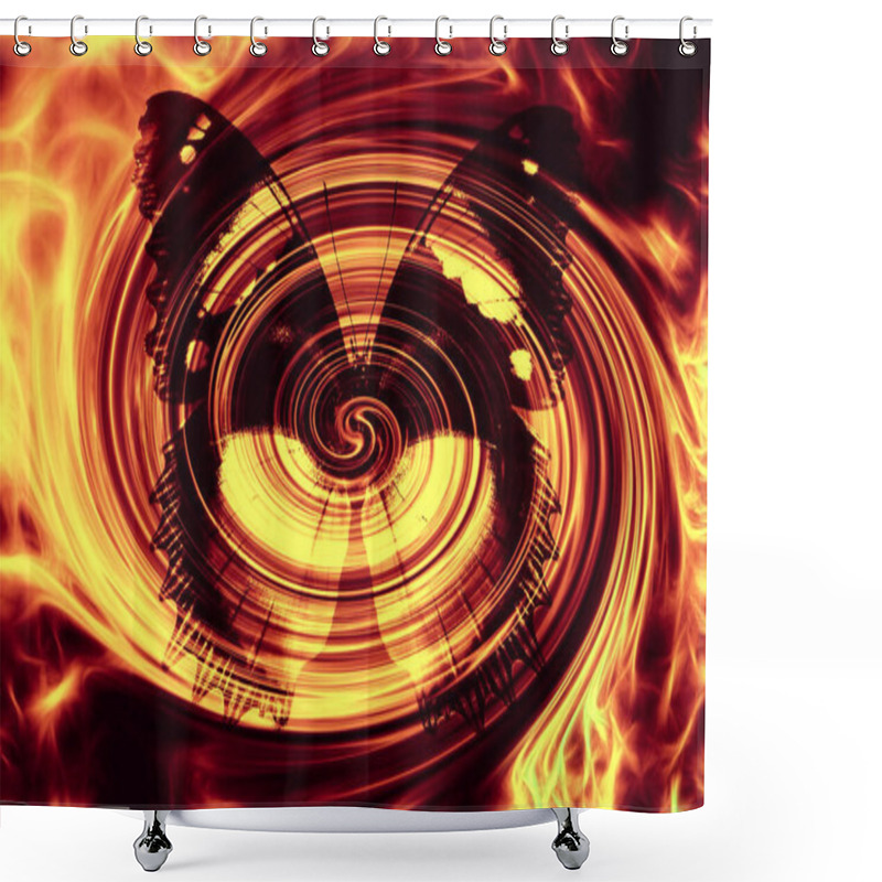 Personality  Butterfly On Black Background With Fire Flames In Swirl Shower Curtains