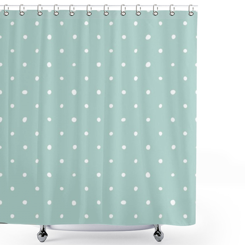 Personality  Tile Vector Pattern With White Polka Dots On Pastel Green Background Shower Curtains