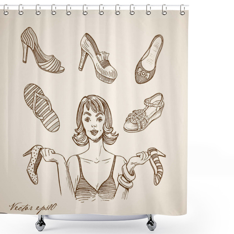 Personality  Retro Lady Doodle Collage Shower Curtains