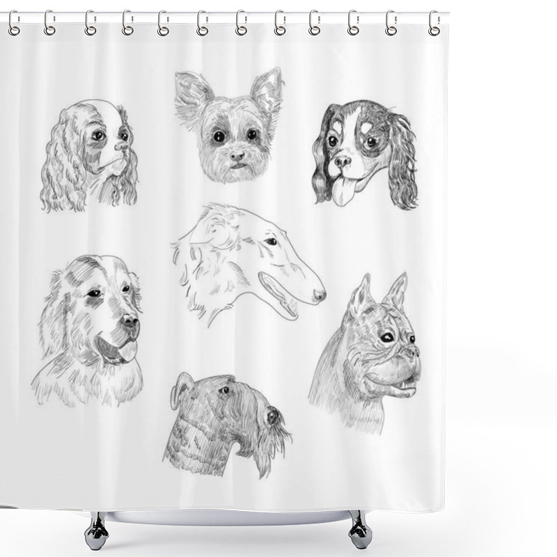 Personality  Dog Sketch Portraits.  Shower Curtains