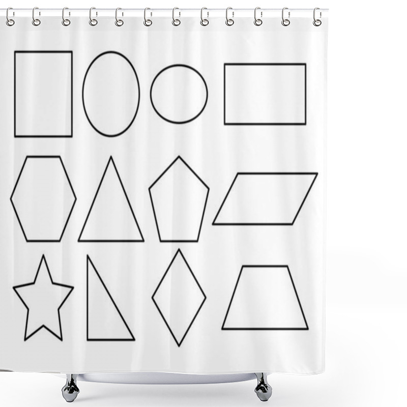 Personality  Geometric Line Shapes Set Vector Icon Isolated On White. Black Contour Figures Collection. Shower Curtains