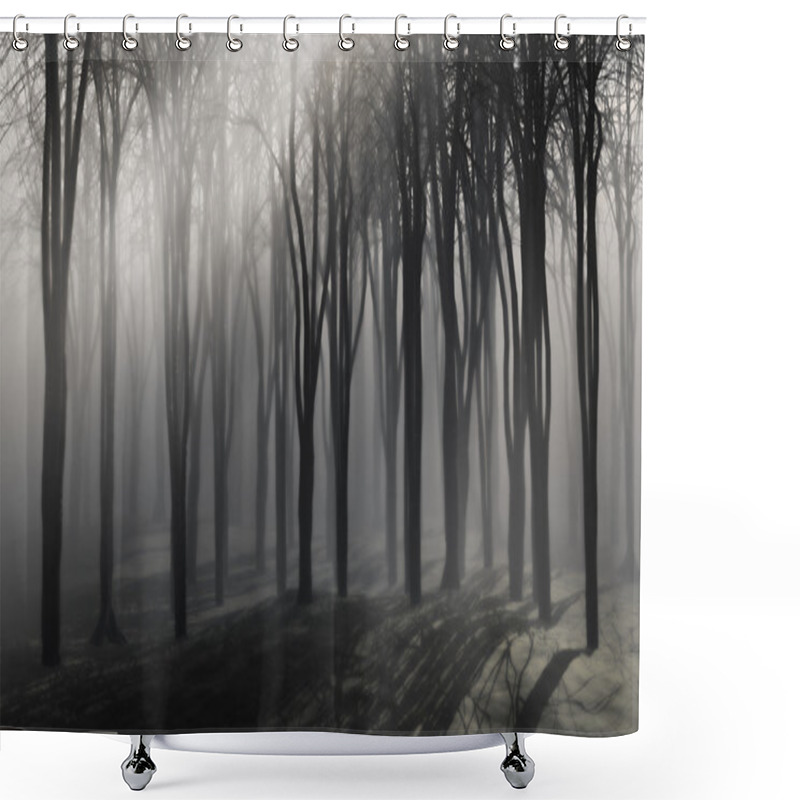 Personality  Spooky Background Of Trees On A Foggy Night Shower Curtains