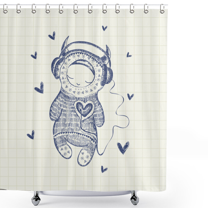 Personality  Illustration With Monster And Headphones Shower Curtains