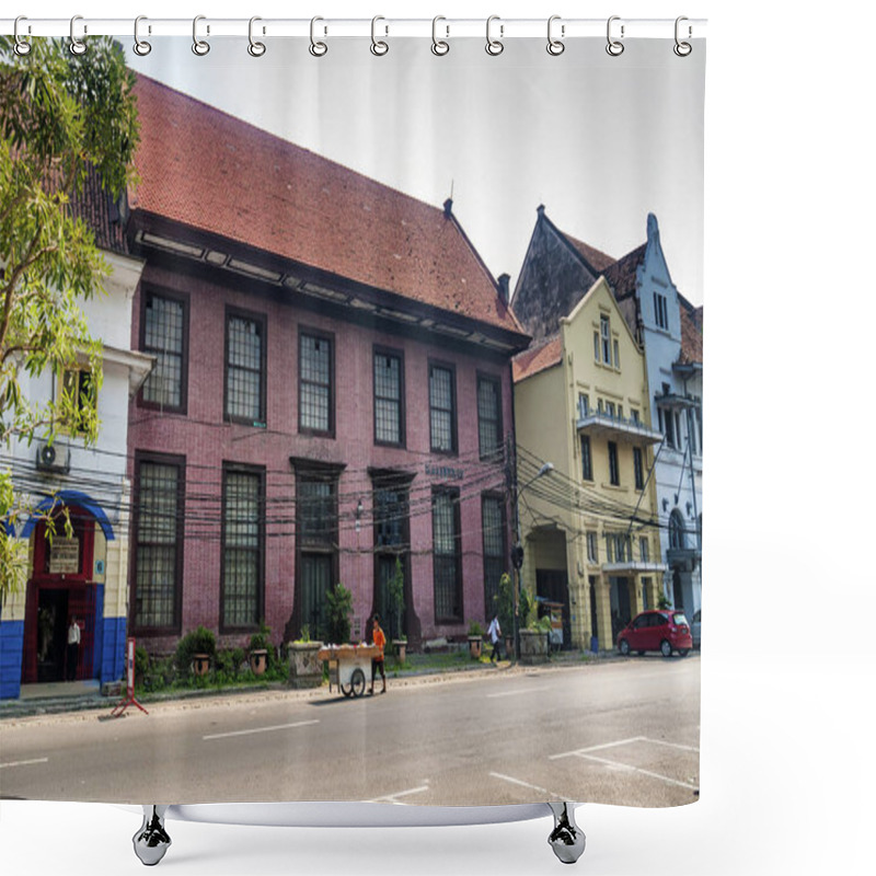 Personality  Dutch Colonial Srchitecture Buildings In Old Town Of Jakarta Indonesia Shower Curtains