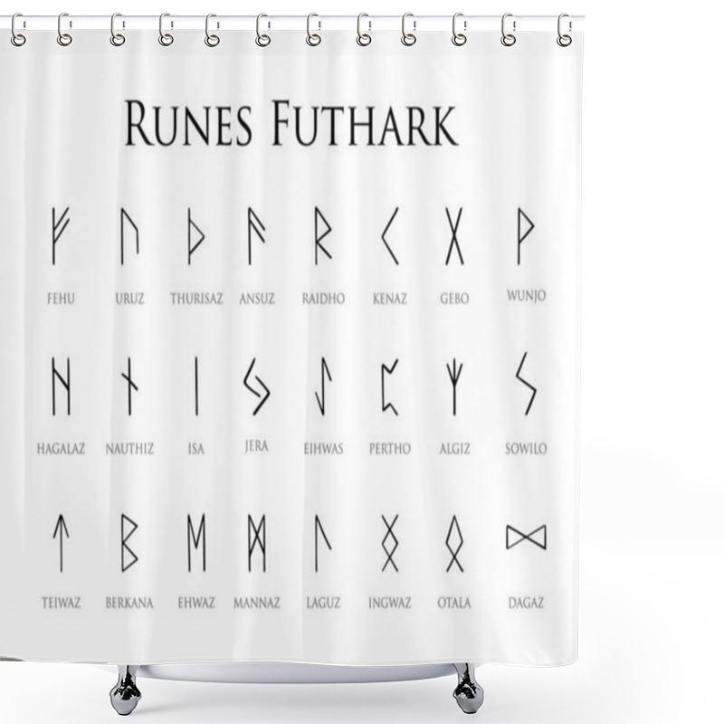 Personality  Elder Futhark Runes Engraved On Stones Isolated On White Background Illustration Shower Curtains