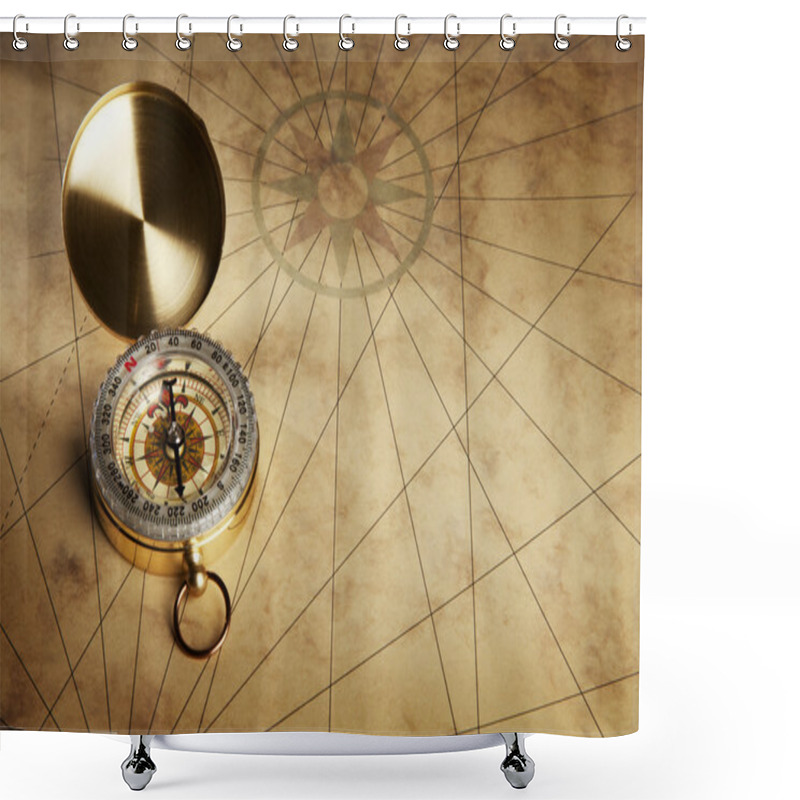 Personality  Compass On The Old Paper Background Shower Curtains