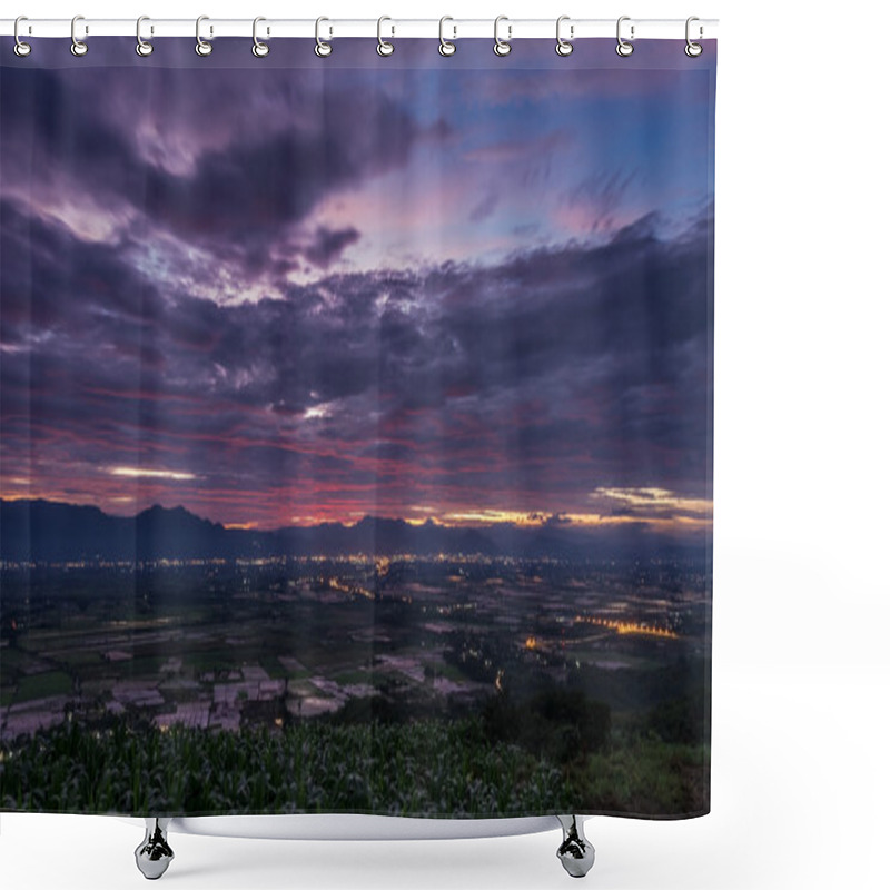 Personality  Aerial View Of Dramatic Sunset And Sunrise / Blue Sky In Maesai, Shower Curtains