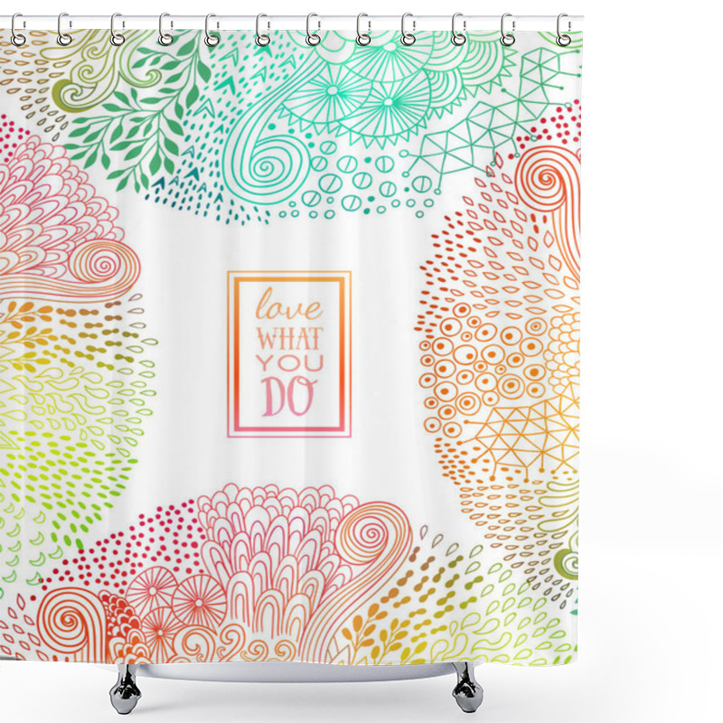 Personality  Original Doodle Frame Made Of Abstract Freehand Ornament, Handmade Elements. Shower Curtains