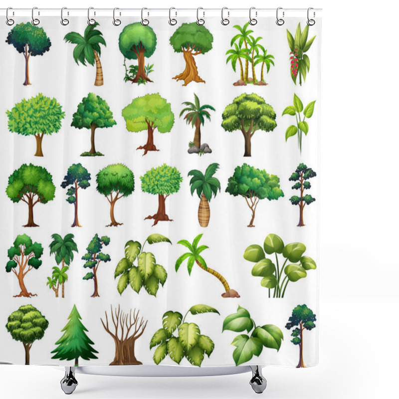 Personality  Set Of Variety Plants And Trees Illustration Shower Curtains