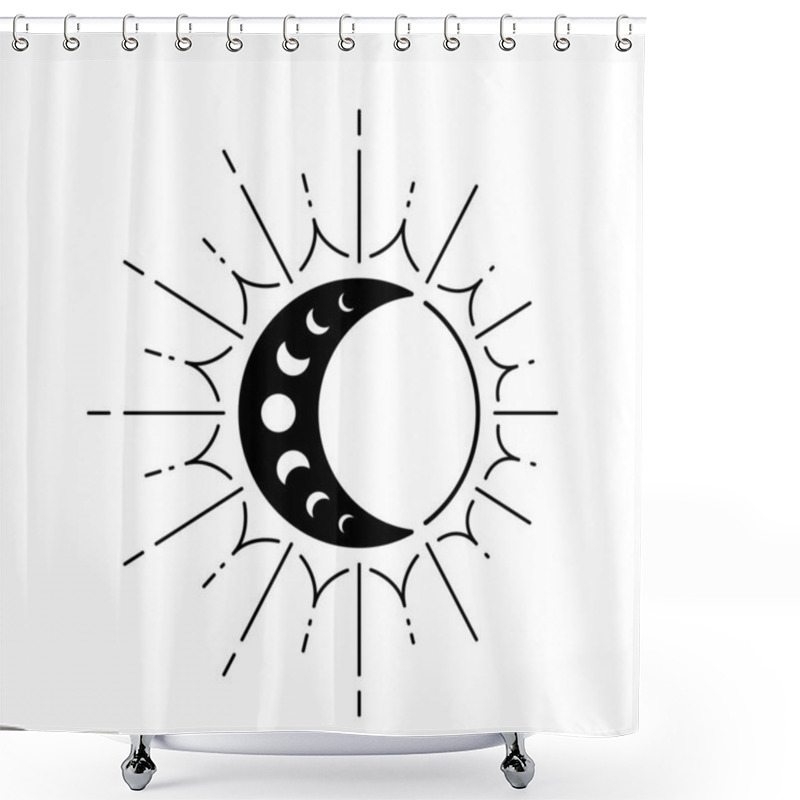 Personality  Moon Sun Vector Logo. Line Mystic Symbol In Minimal Flat Linear Style. Magic Boho Astrology, Astronomy Illustration Template Shower Curtains