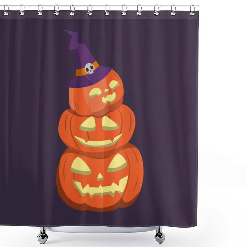 Personality  Stacked Carved Pumpkins Glowing On Halloween Shower Curtains