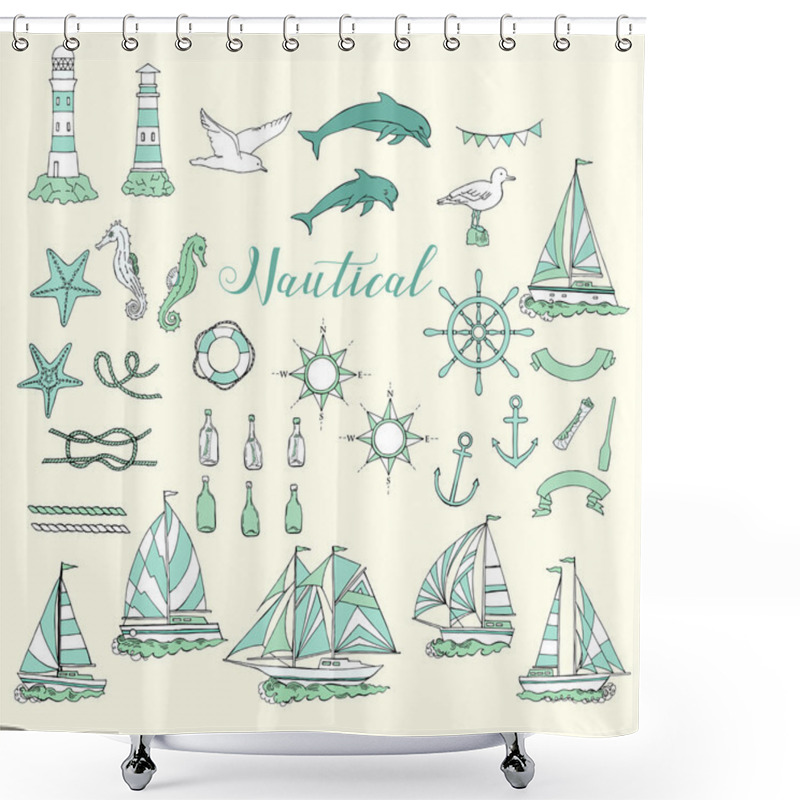 Personality  Nautical Set With Ships And Wheel Shower Curtains