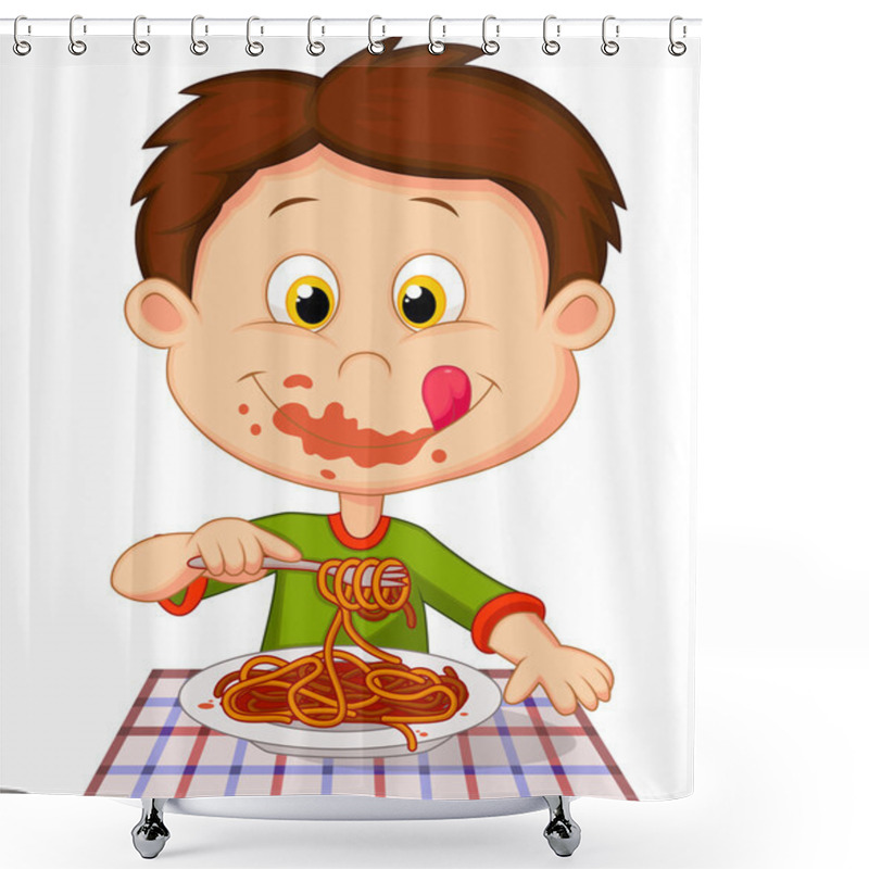 Personality  Boy Eating Spaghetti Shower Curtains