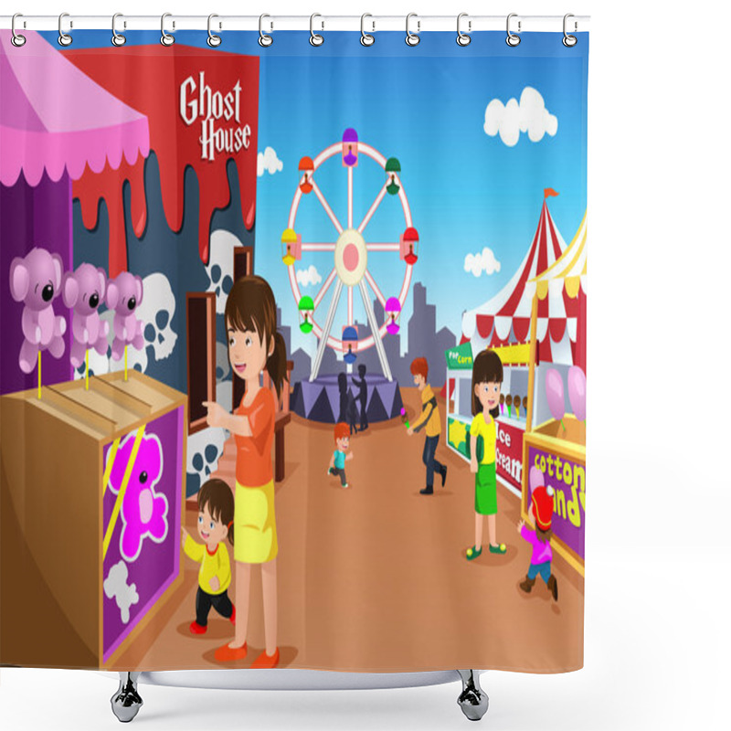 Personality  Family Playing In An Amusement Park Shower Curtains