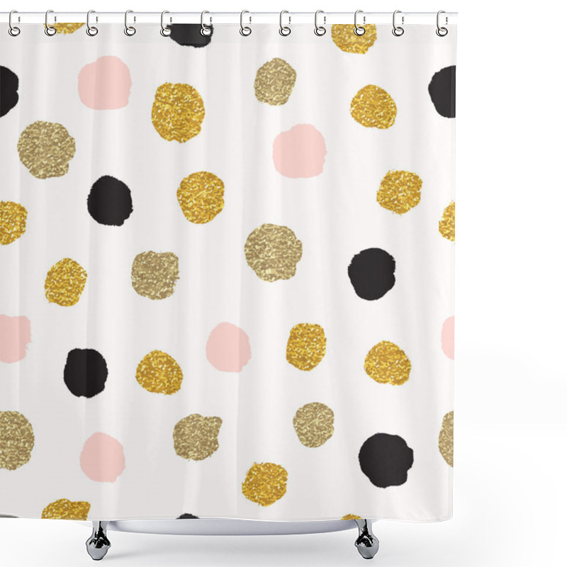 Personality  Polka Dots Of Rose Gold And Black Shower Curtains