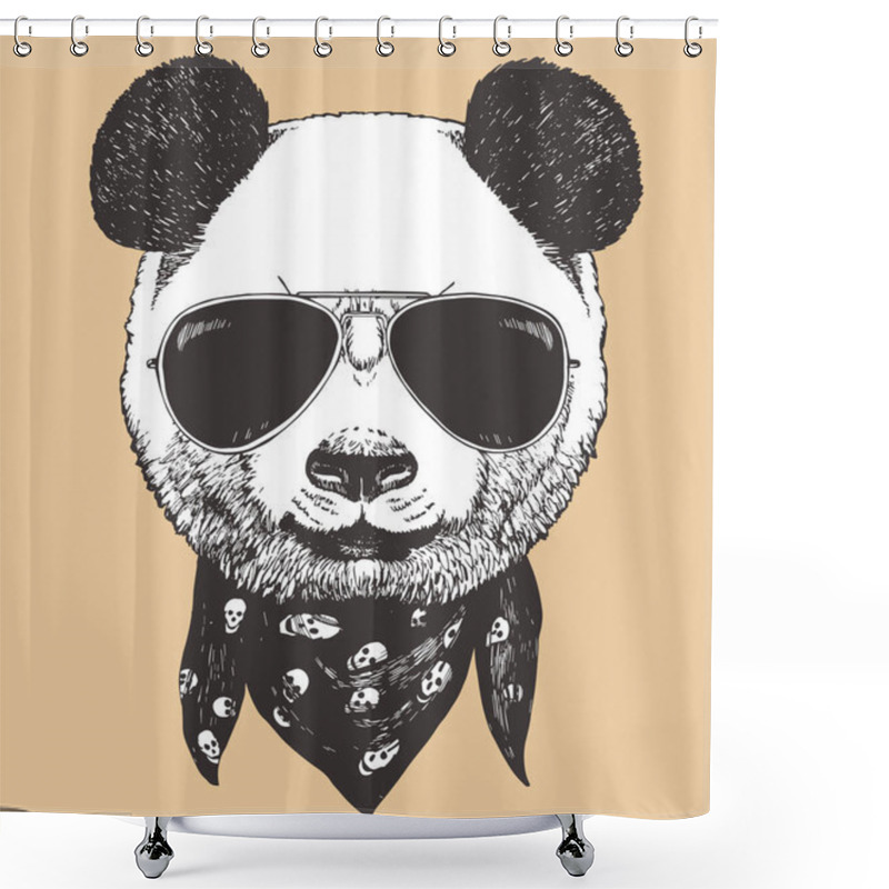 Personality  Head Of Panda Wearing Sunglasses. Hipster Animal. Shower Curtains