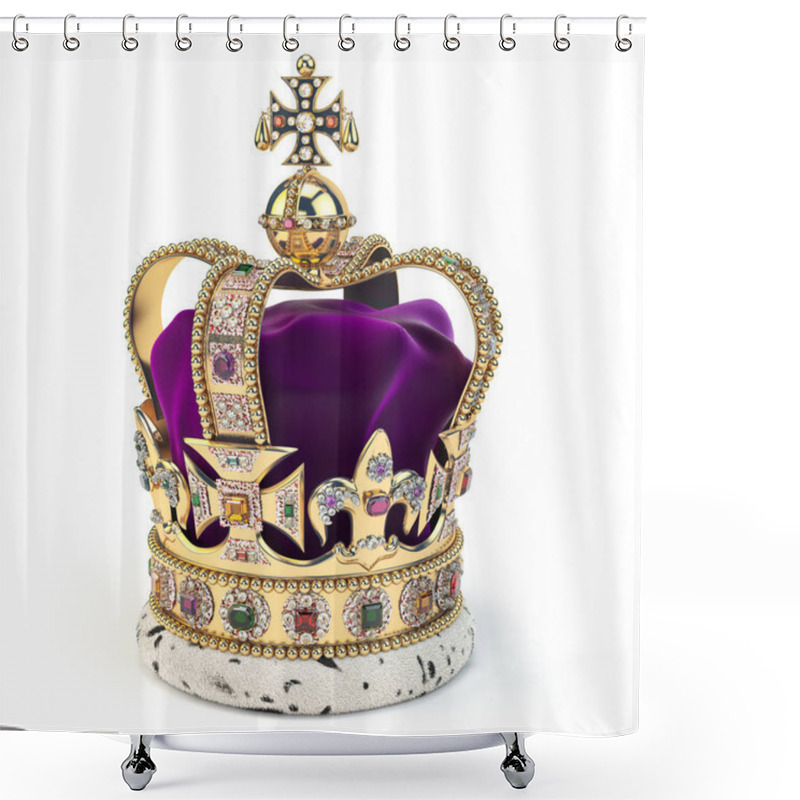 Personality  Golden Crown With Jewels Isolated On White. English Royal Symbol Shower Curtains